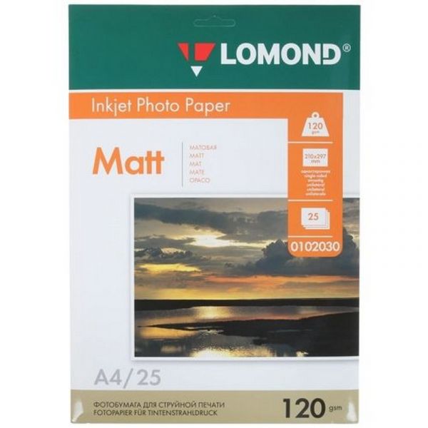 Фотобумага Lomond 102030 A4 120 г/м2 25 л. покрытие матовое белый